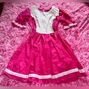 CUSTOM Vintage 1950s pink swing dress with eyelet lace